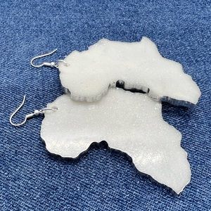 Africa Pierced Earrings Sparkly White with Gilded Silver Edges